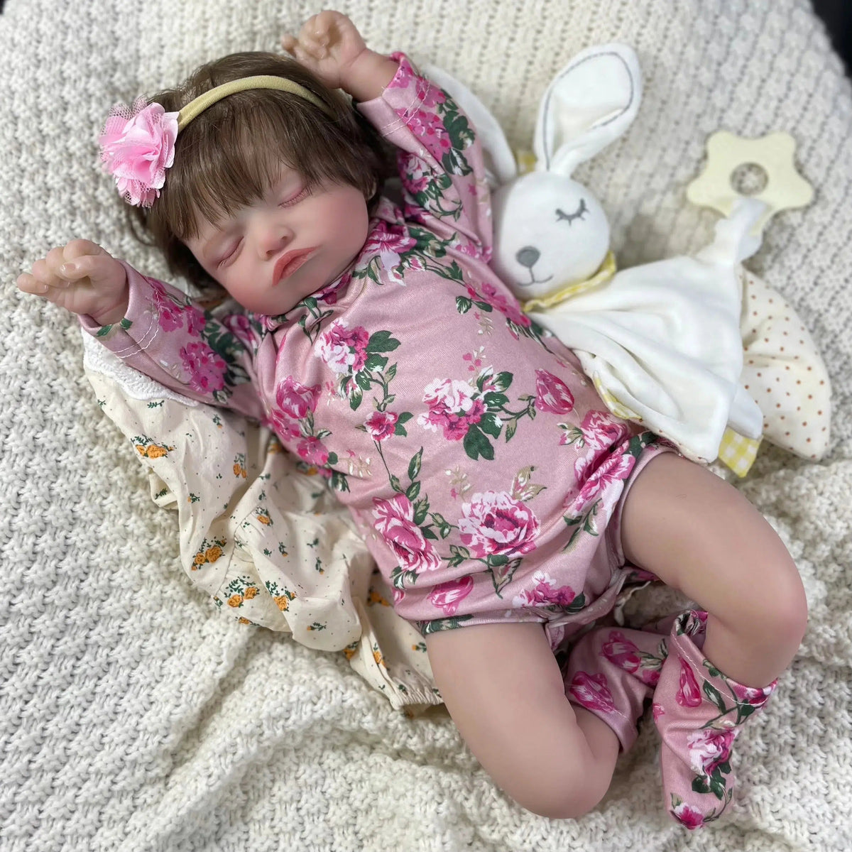 46CM Already Finished Reborn Doll Rosalie Sleeping Newborn Hand-rooted Hair 3D Painted Skin Tone Visible Veins Christmas Gift-Maternity Miracles - Mom & Baby Gifts