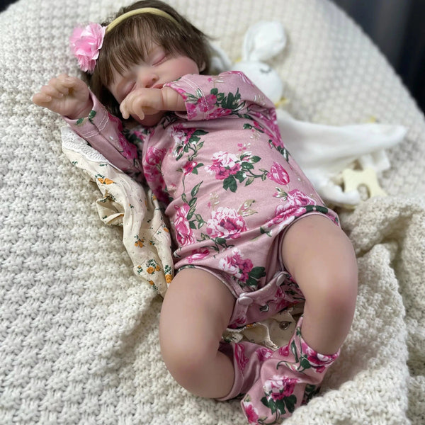 46CM Already Finished Reborn Doll Rosalie Sleeping Newborn Hand-rooted Hair 3D Painted Skin Tone Visible Veins Christmas Gift-Maternity Miracles - Mom & Baby Gifts