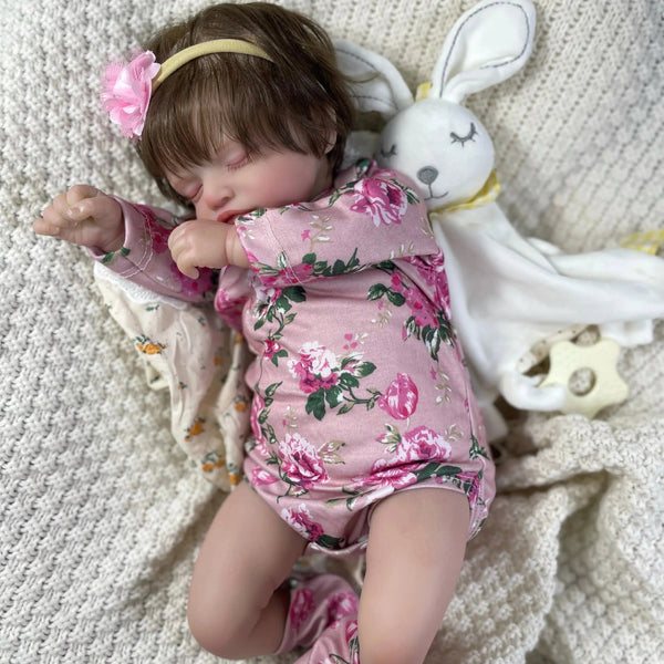 46CM Already Finished Reborn Doll Rosalie Sleeping Newborn Hand-rooted Hair 3D Painted Skin Tone Visible Veins Christmas Gift-Maternity Miracles - Mom & Baby Gifts