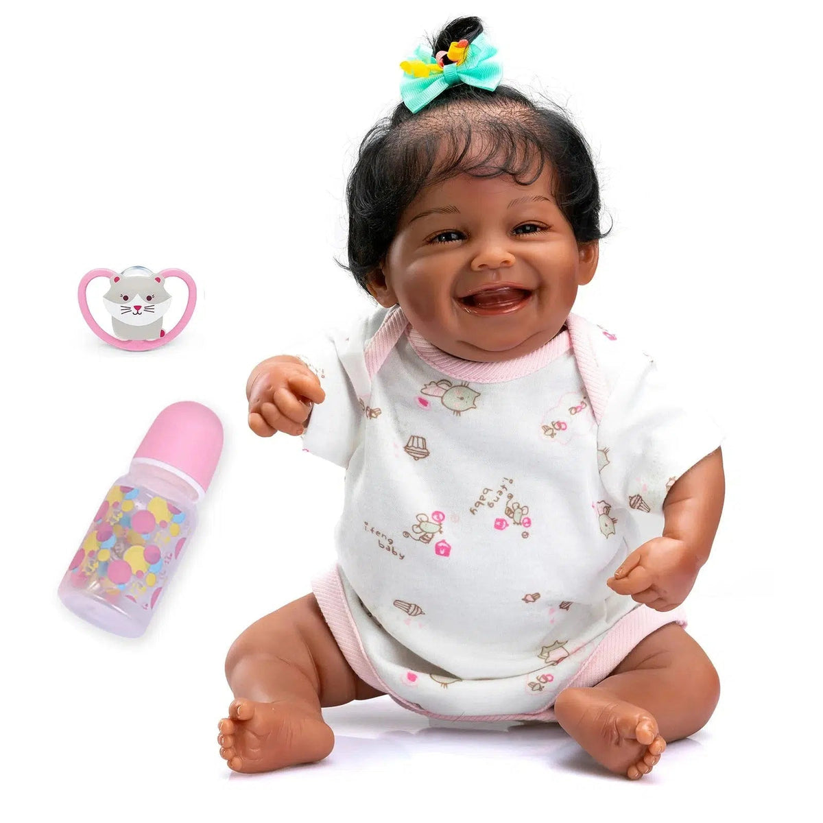 NPK 49CM Full Body Soft Silicone Bebe Doll Reborn African American Black Dark Skin Baby Sweet Happy Baby Waterproof Bath Toy-Maternity Miracles - Mom & Baby Gifts