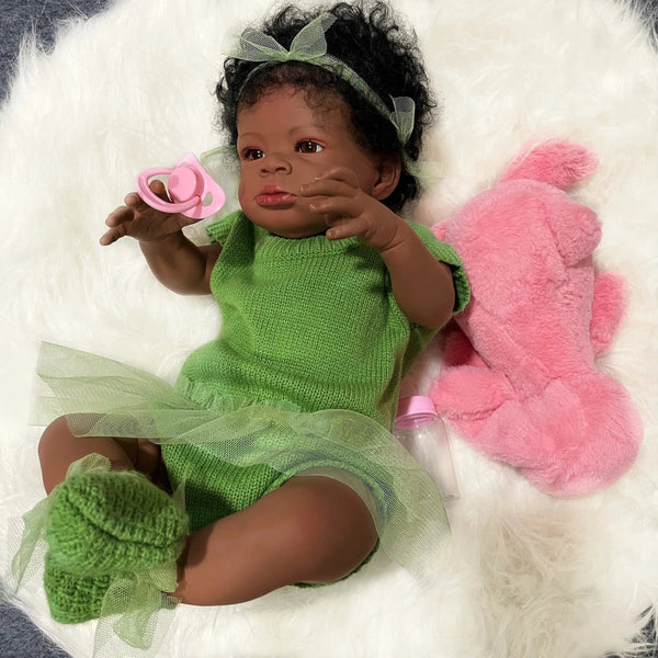 MRB 50CM Reborn Baby Doll Lanny African American Dark Skin Girl Cuddly Doll Lovely Black Girl Collectible Art Christmas Doll-Maternity Miracles - Mom & Baby Gifts