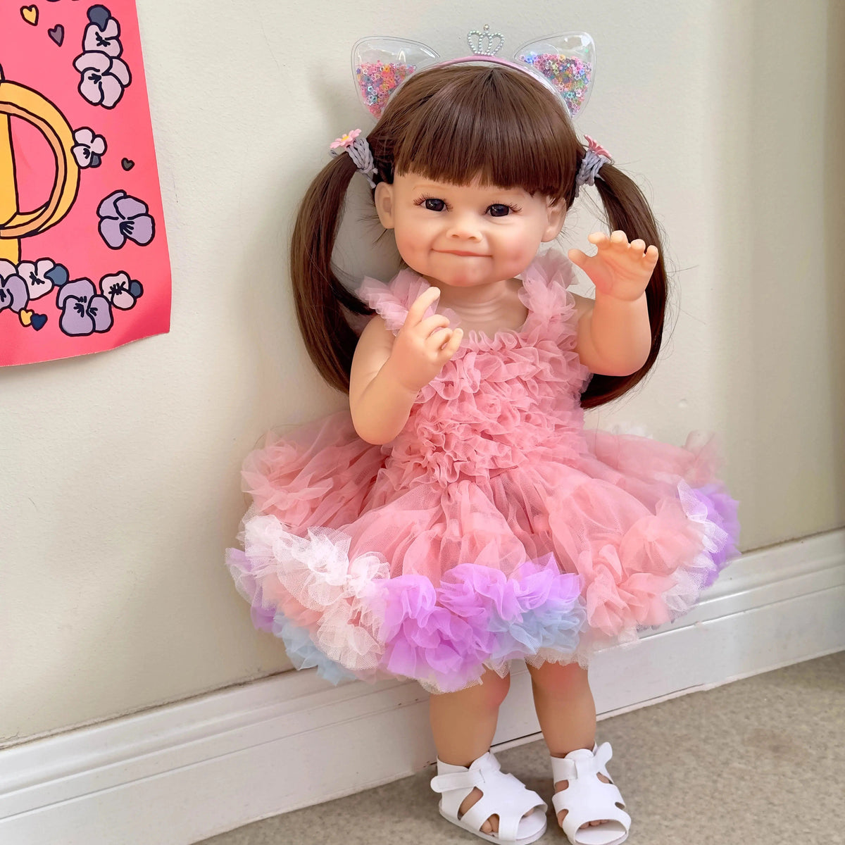 NPK 55CM Reborn Toddler Doll with Pink Dress Full Body Soft Silicone Raya Lifelike Soft Touch High Quality Doll Gifts-Maternity Miracles - Mom & Baby Gifts