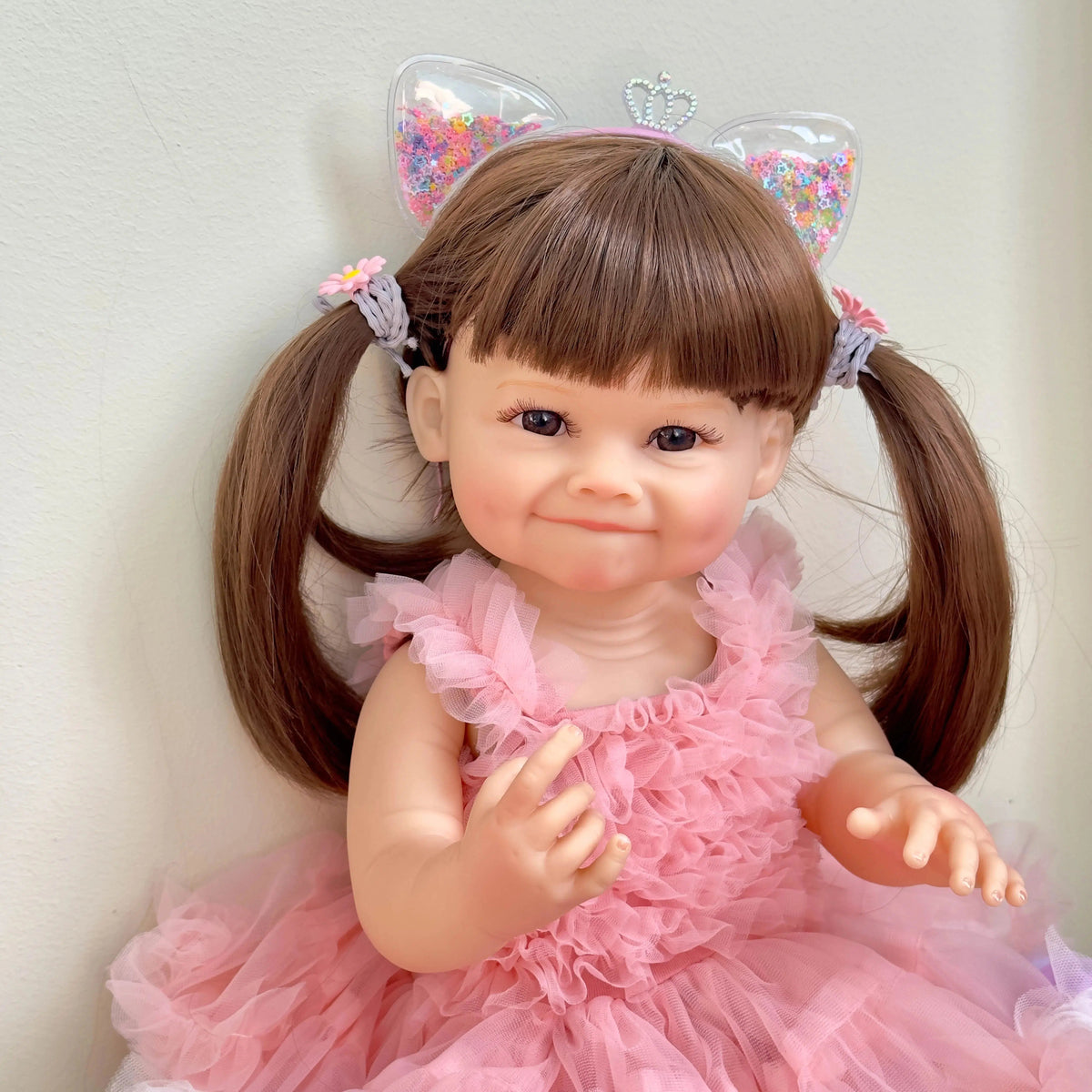 NPK 55CM Reborn Toddler Doll with Pink Dress Full Body Soft Silicone Raya Lifelike Soft Touch High Quality Doll Gifts-Maternity Miracles - Mom & Baby Gifts