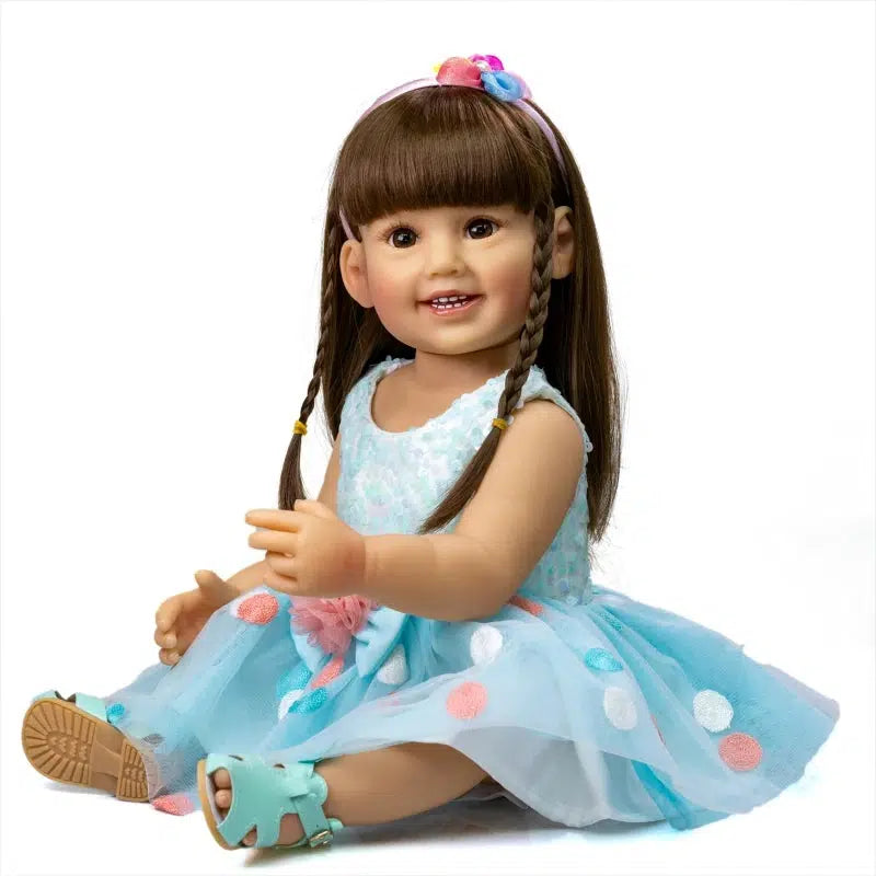 NPK 55CM reborn todder girl gift fashion doll blue skirt lifelike real soft touch full body silicone doll-Maternity Miracles - Mom & Baby Gifts