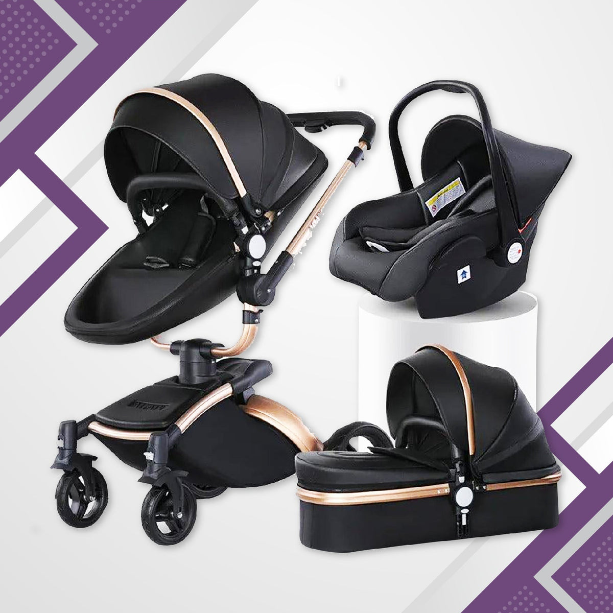 3-in-1 Luxury 360° Rotating Baby Stroller-Maternity Miracles - Mom & Baby Gifts