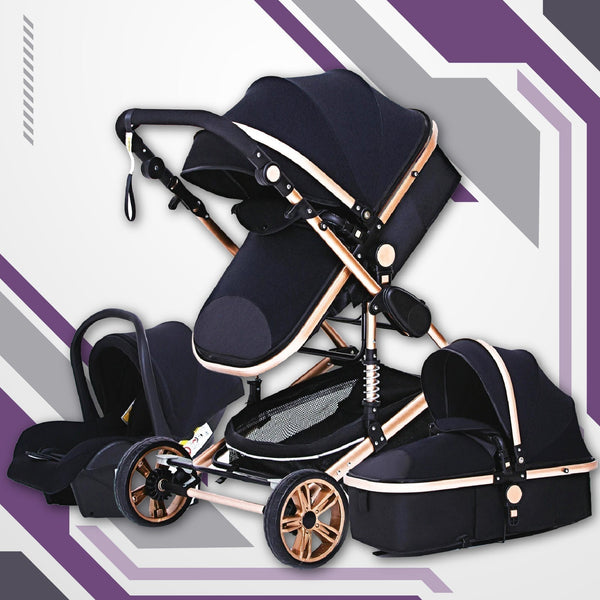 Black/Gold 3-in-1 Baby Stroller Luxury-Maternity Miracles - Mom & Baby Gifts