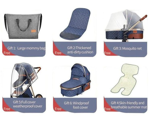 Brilliant Dark Blue Premium 3-in-1 Baby Stroller-Maternity Miracles - Mom & Baby Gifts