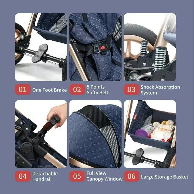 Brilliant Dark Blue Premium 3-in-1 Baby Stroller-Maternity Miracles - Mom & Baby Gifts