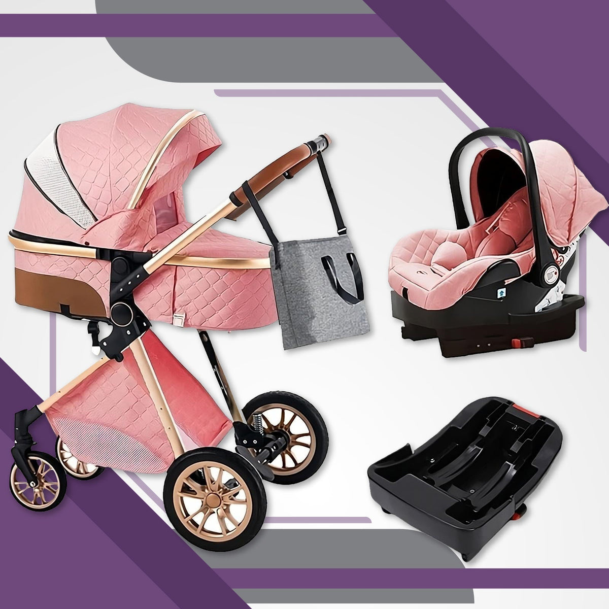 Perfect Pink Premium 3-in-1 Baby Stroller-Maternity Miracles - Mom & Baby Gifts