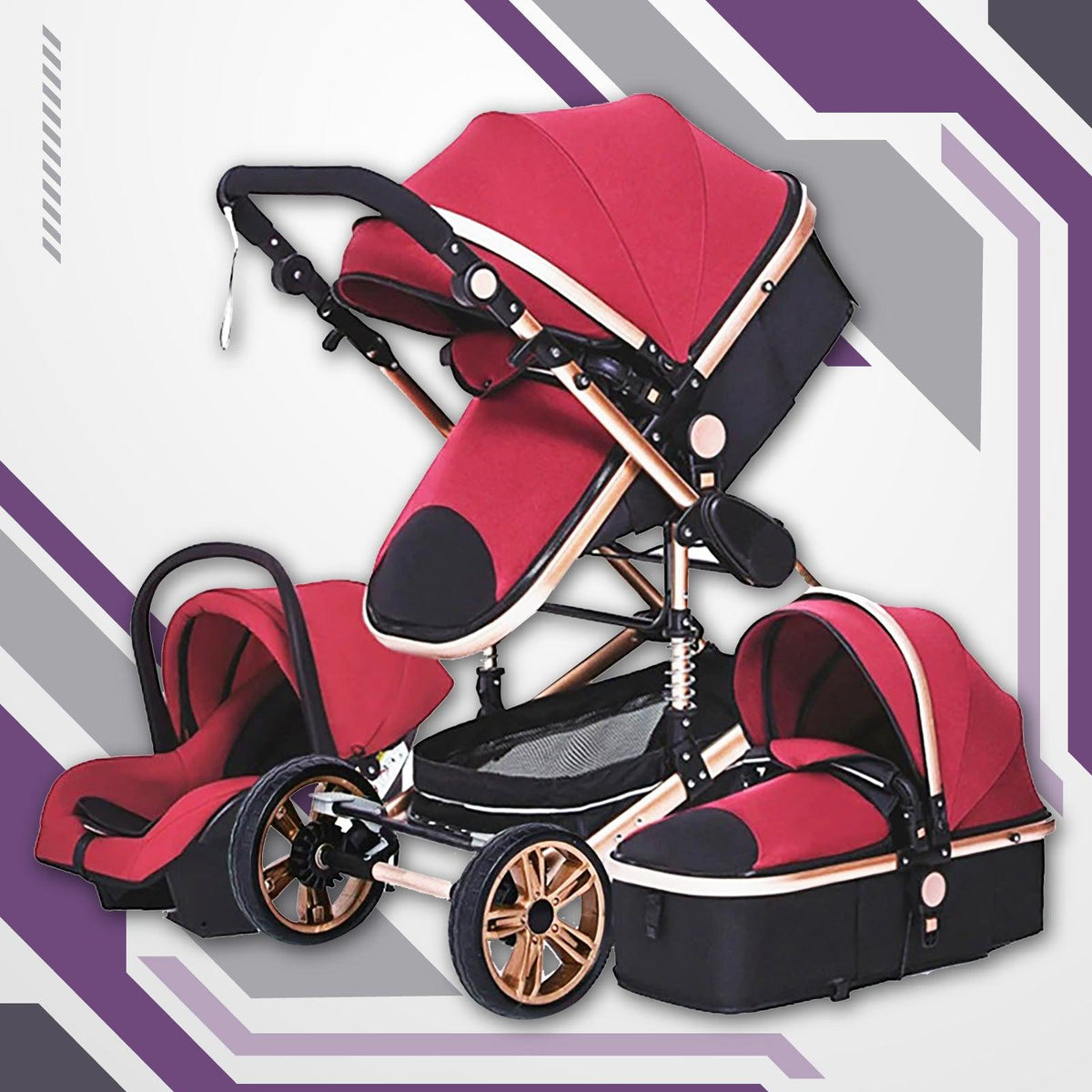 Red Luxury 3-in-1 Baby Stroller-Maternity Miracles - Mom & Baby Gifts