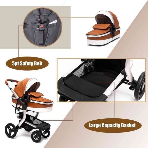 Royal Brown 3-in-1 Baby Stroller 2022 Luxury Travel System (Car Seat Base Included)-Maternity Miracles - Mom & Baby Gifts